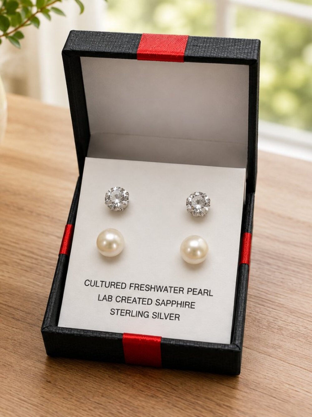 Sterling Silver Pearl & Lab White Sapphire Stud Earrings Set 2 Pair NWT